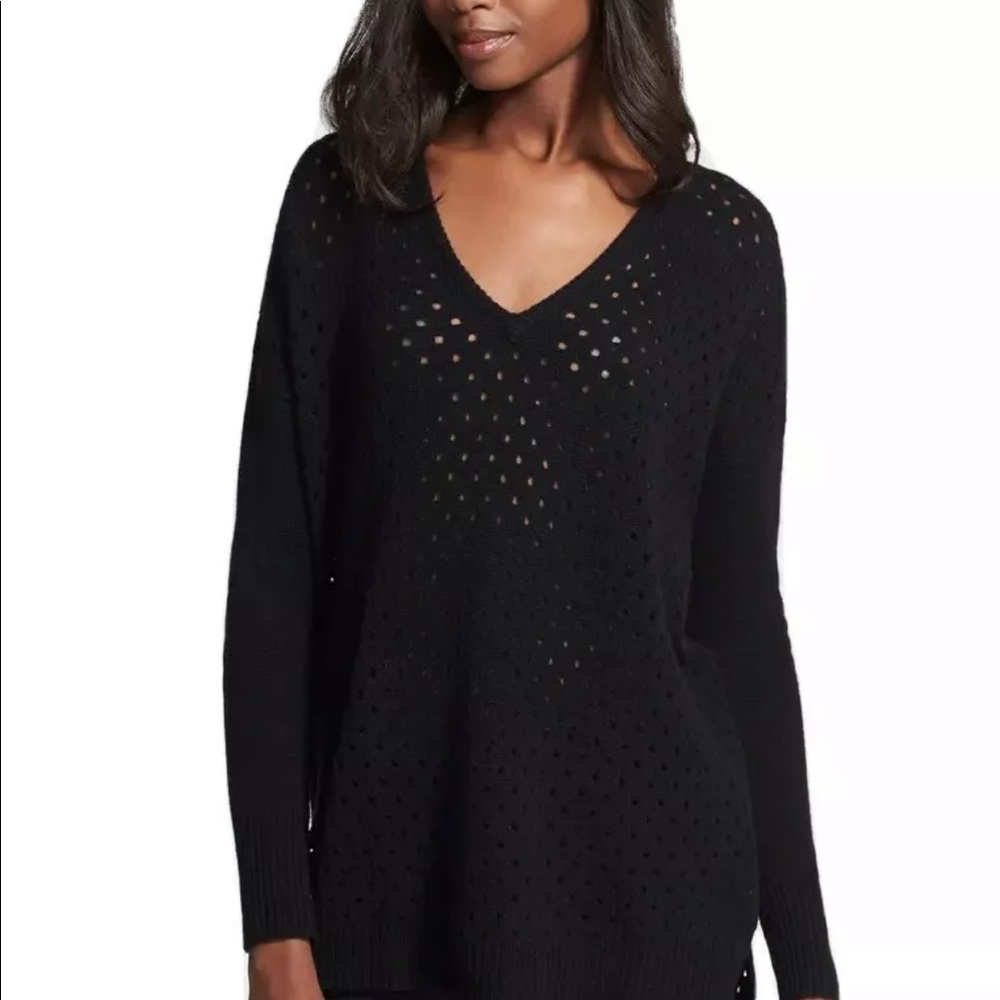 AUTUMNCASHMERE High/Low Open Knit Cashmere Sweater
